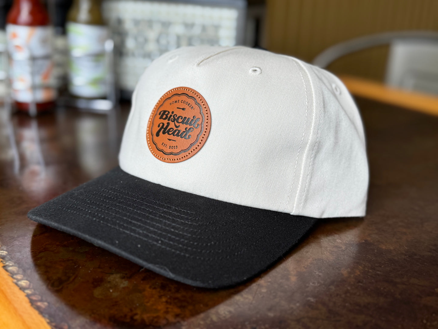 Leather Patch Cream & Black Hat