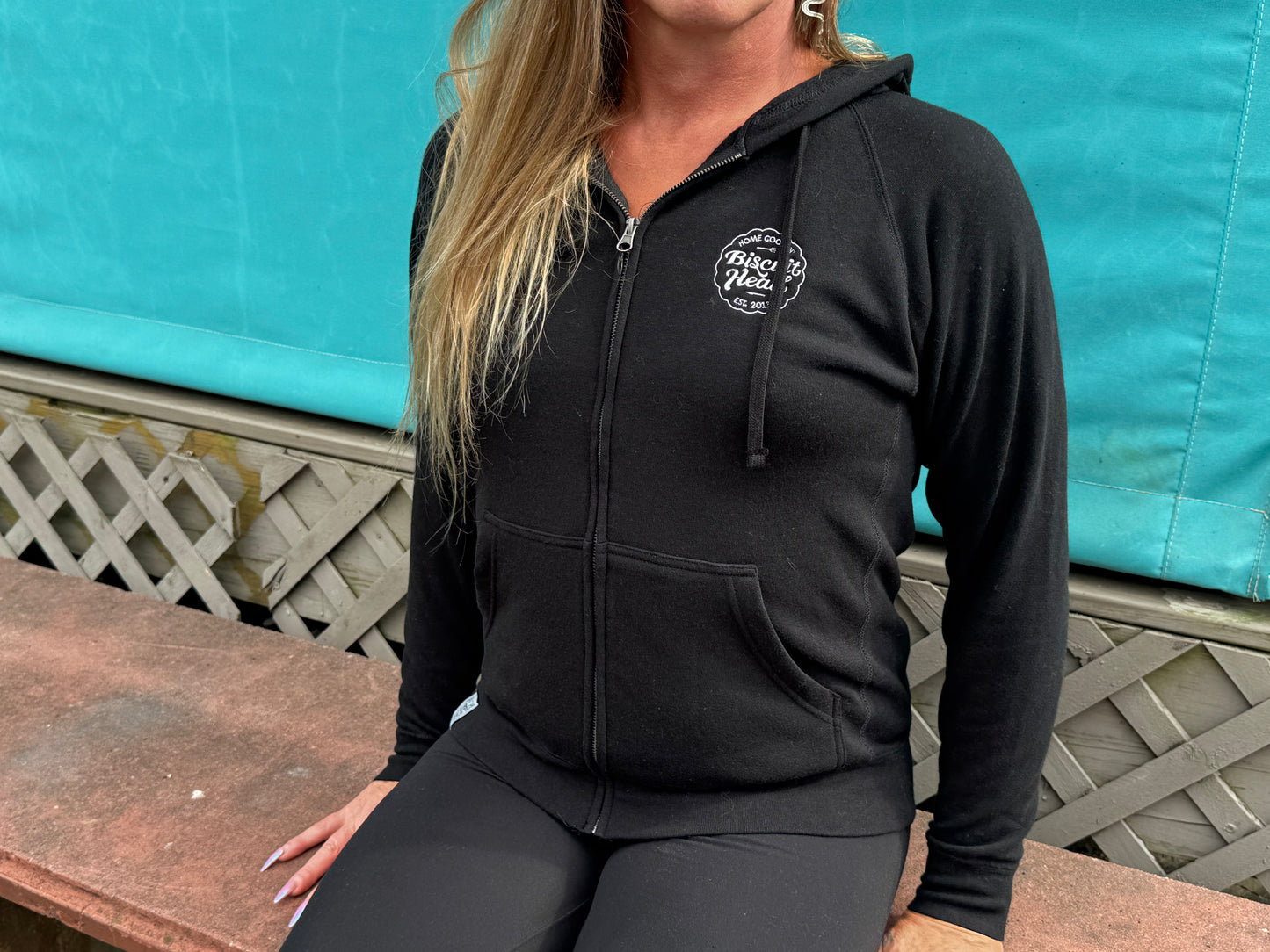 Black Zip-Up Embroidered Logo Hoodie